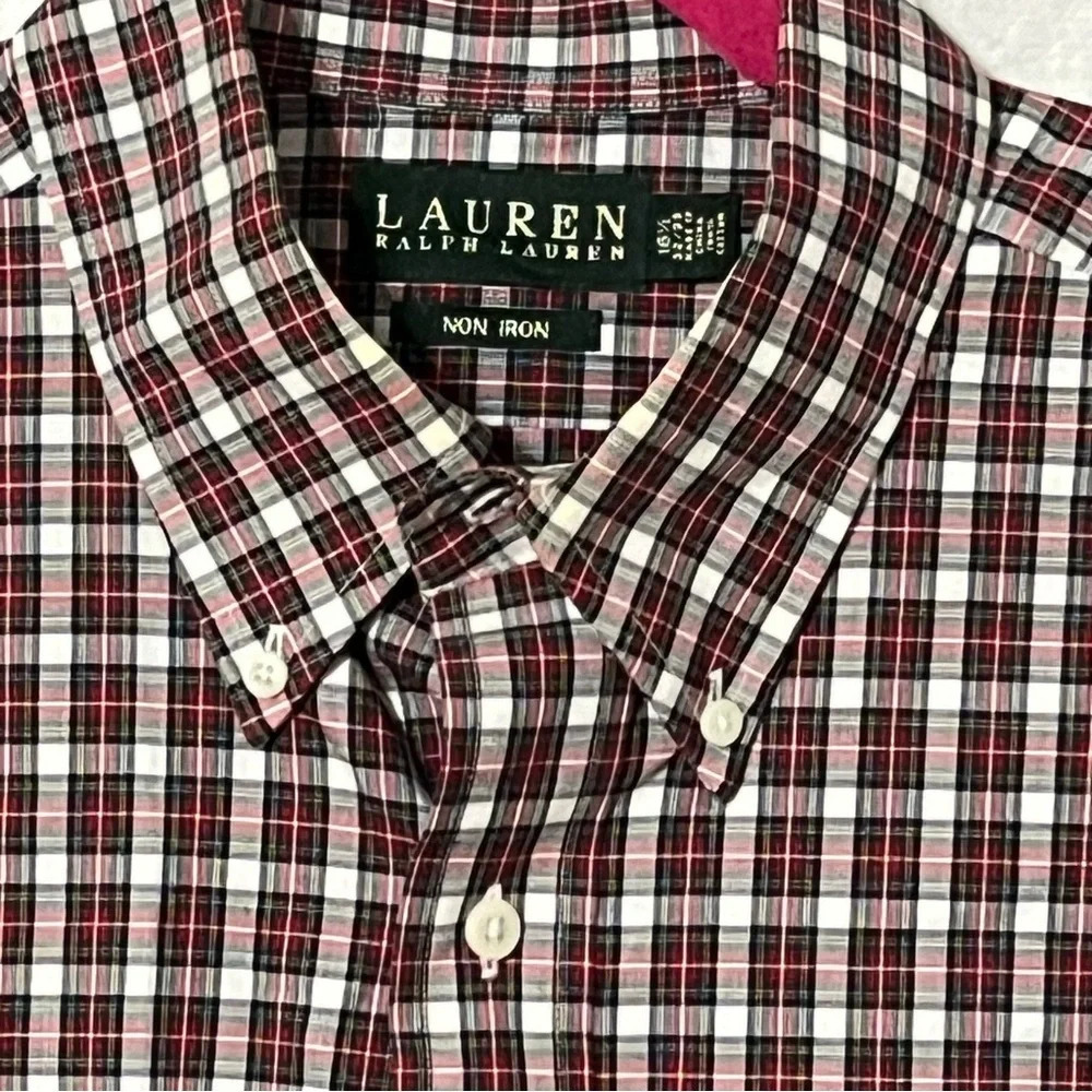 Lauren Ralph Lauren Shirt Men's Red Non Iron Long Sleeve Dress Shirt 16.5 32/33 - Picture 4 of 6